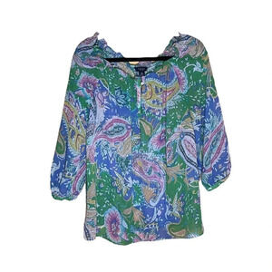 CHAPS Womens COLORFUL GREEN PAISLEY TOP 3/4" SLEEVE SHOULDERS SIZE 1X PLUS